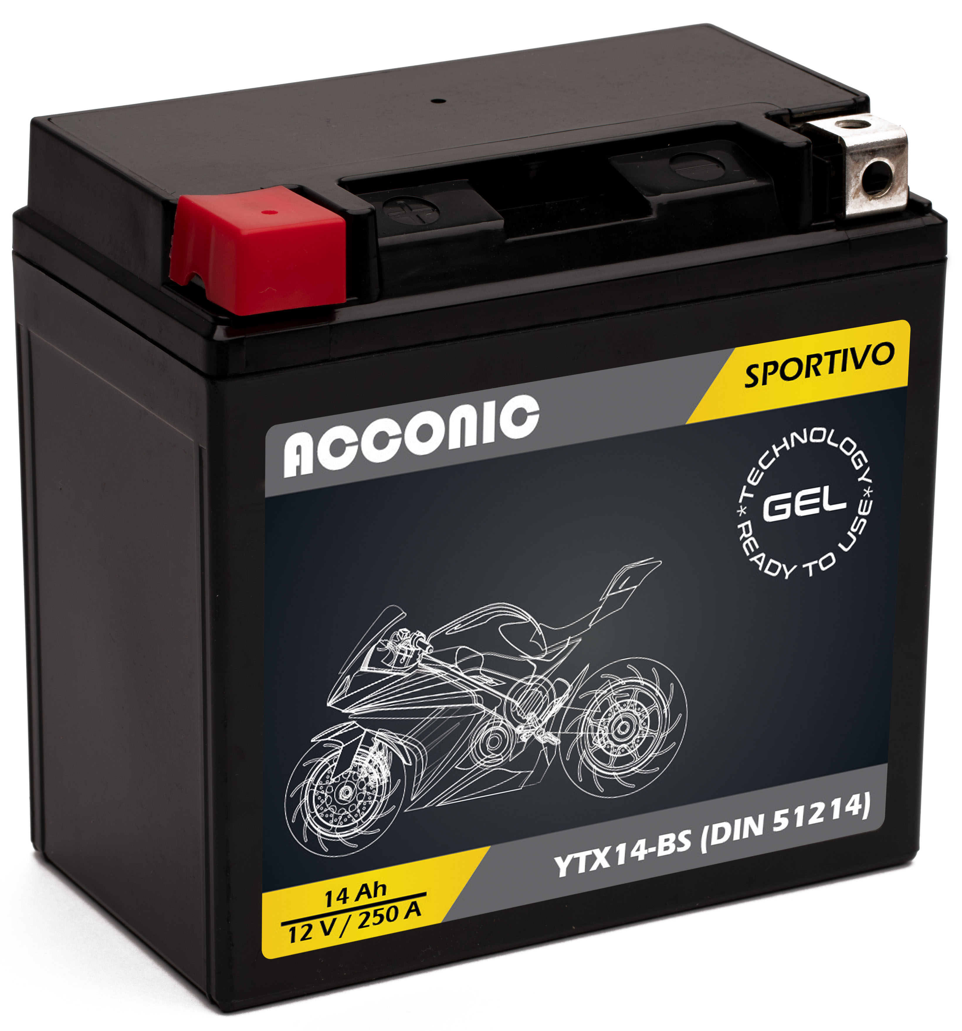 ACCONIC Sportivo GEL YTX14-BS Motorradbatterie 14 Ah 12V (DIN 51214)